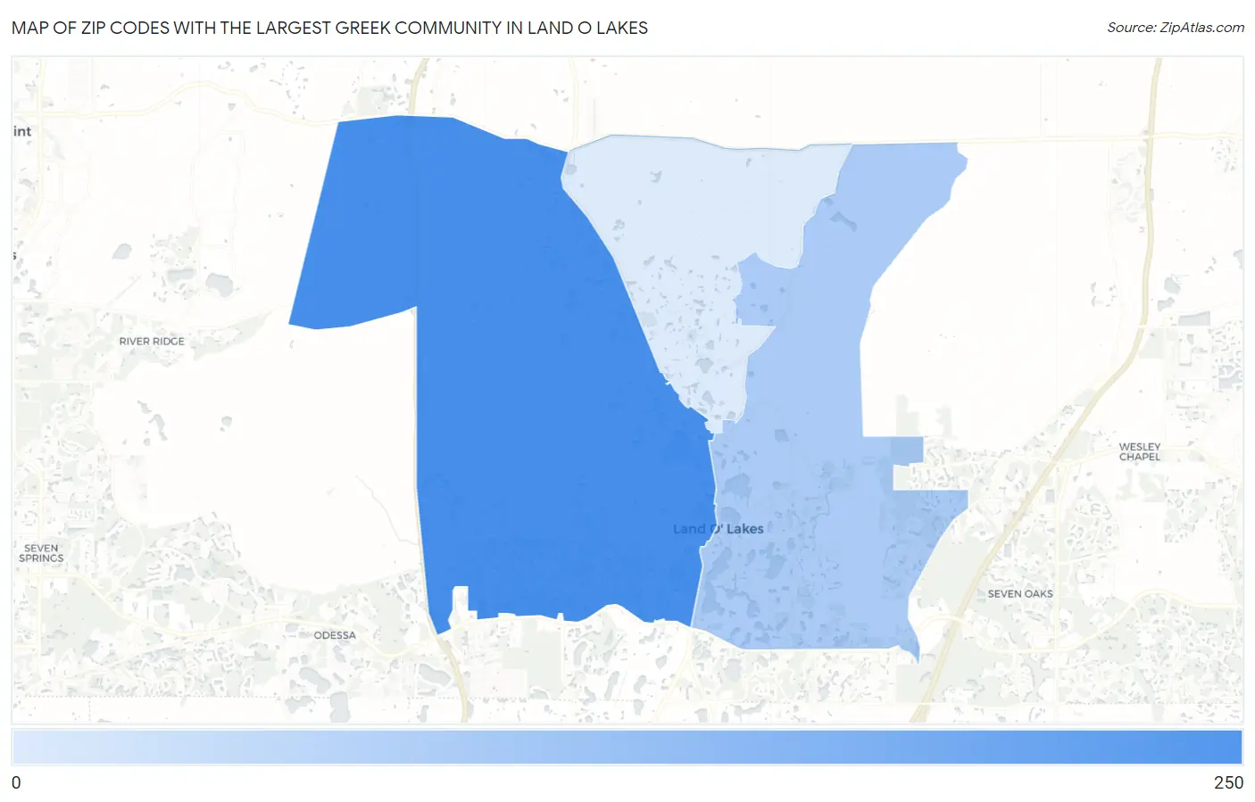 Zip Codes with the Largest Greek Community in Land O Lakes Map