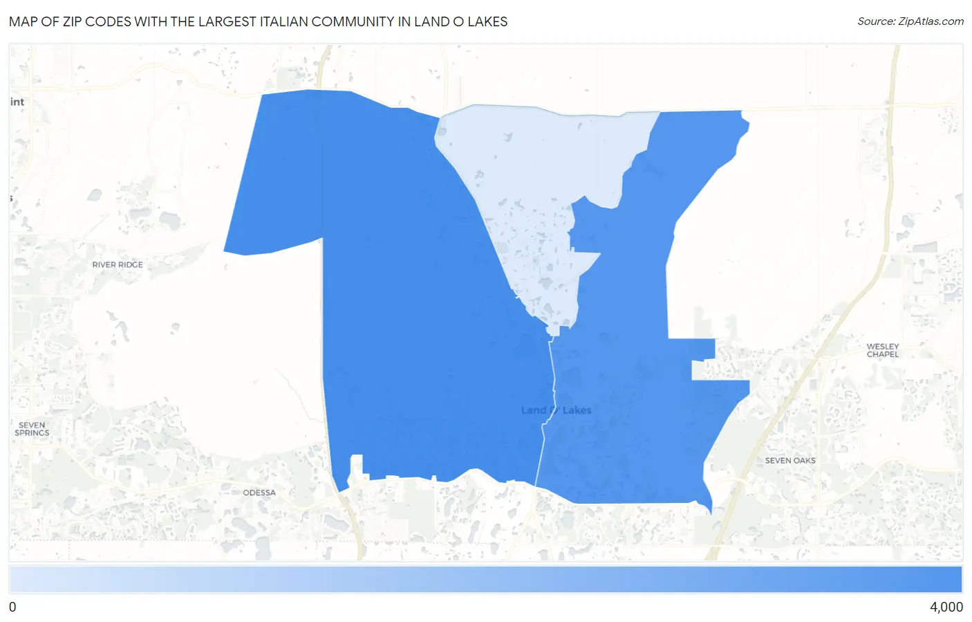 Zip Codes with the Largest Italian Community in Land O Lakes Map