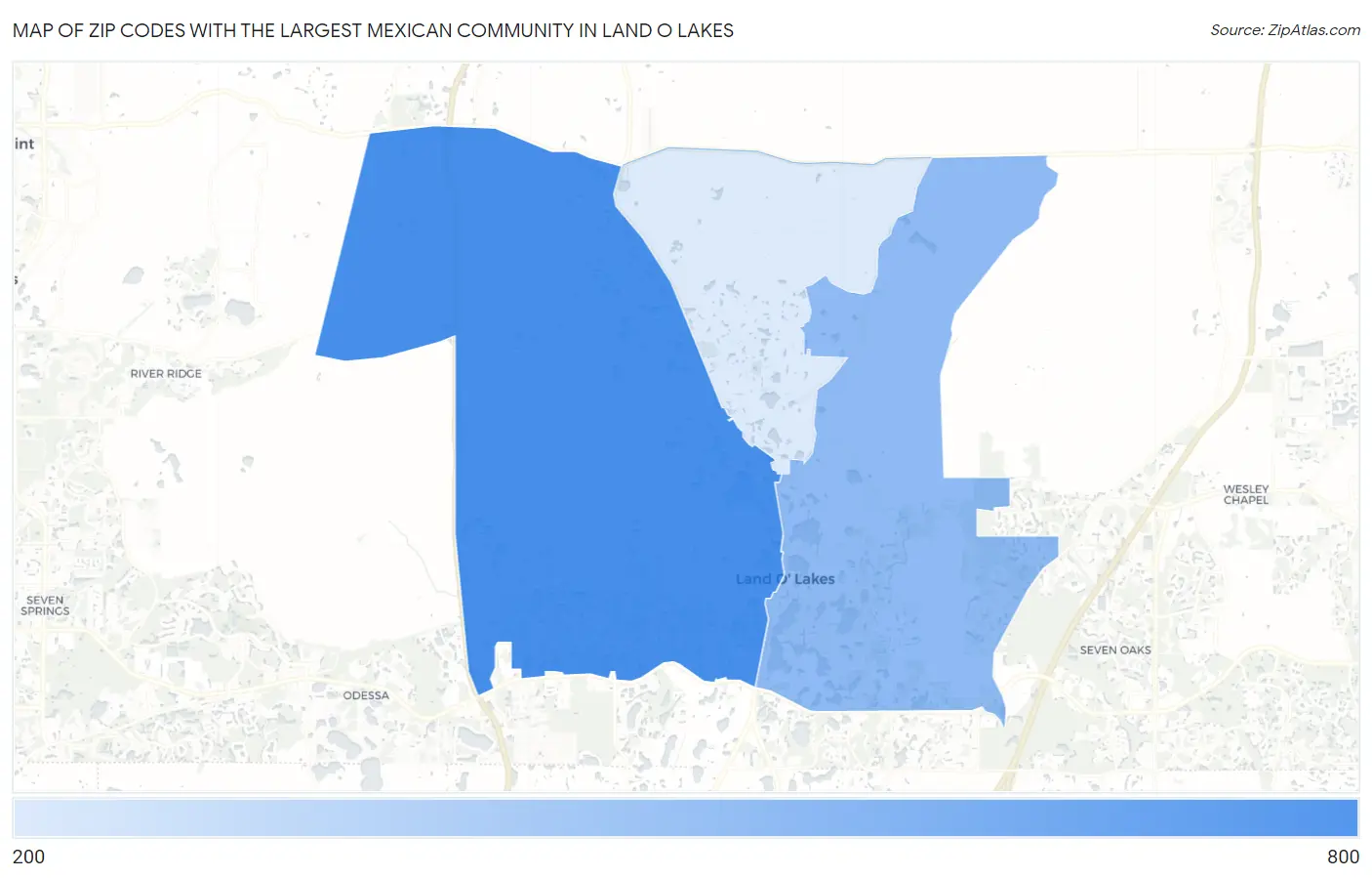 Zip Codes with the Largest Mexican Community in Land O Lakes Map