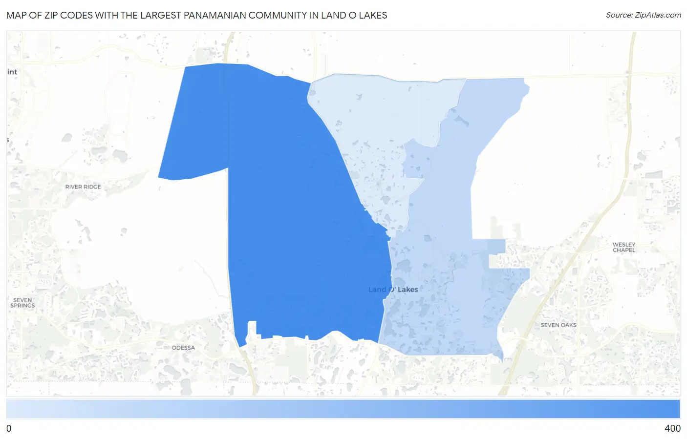 Zip Codes with the Largest Panamanian Community in Land O Lakes Map