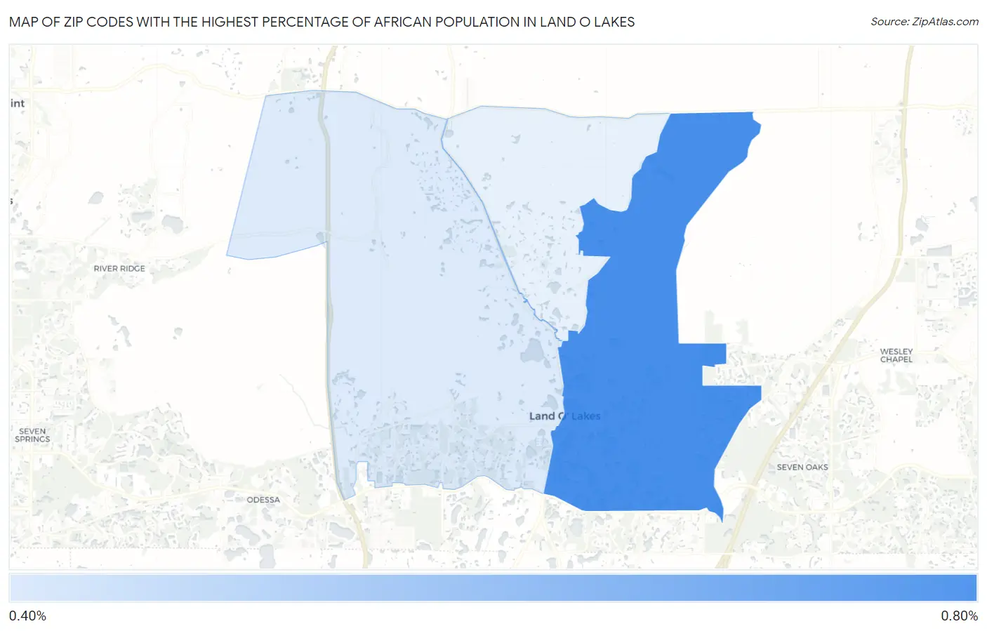 Zip Codes with the Highest Percentage of African Population in Land O Lakes Map