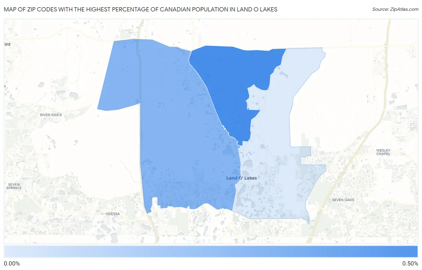 Zip Codes with the Highest Percentage of Canadian Population in Land O Lakes Map