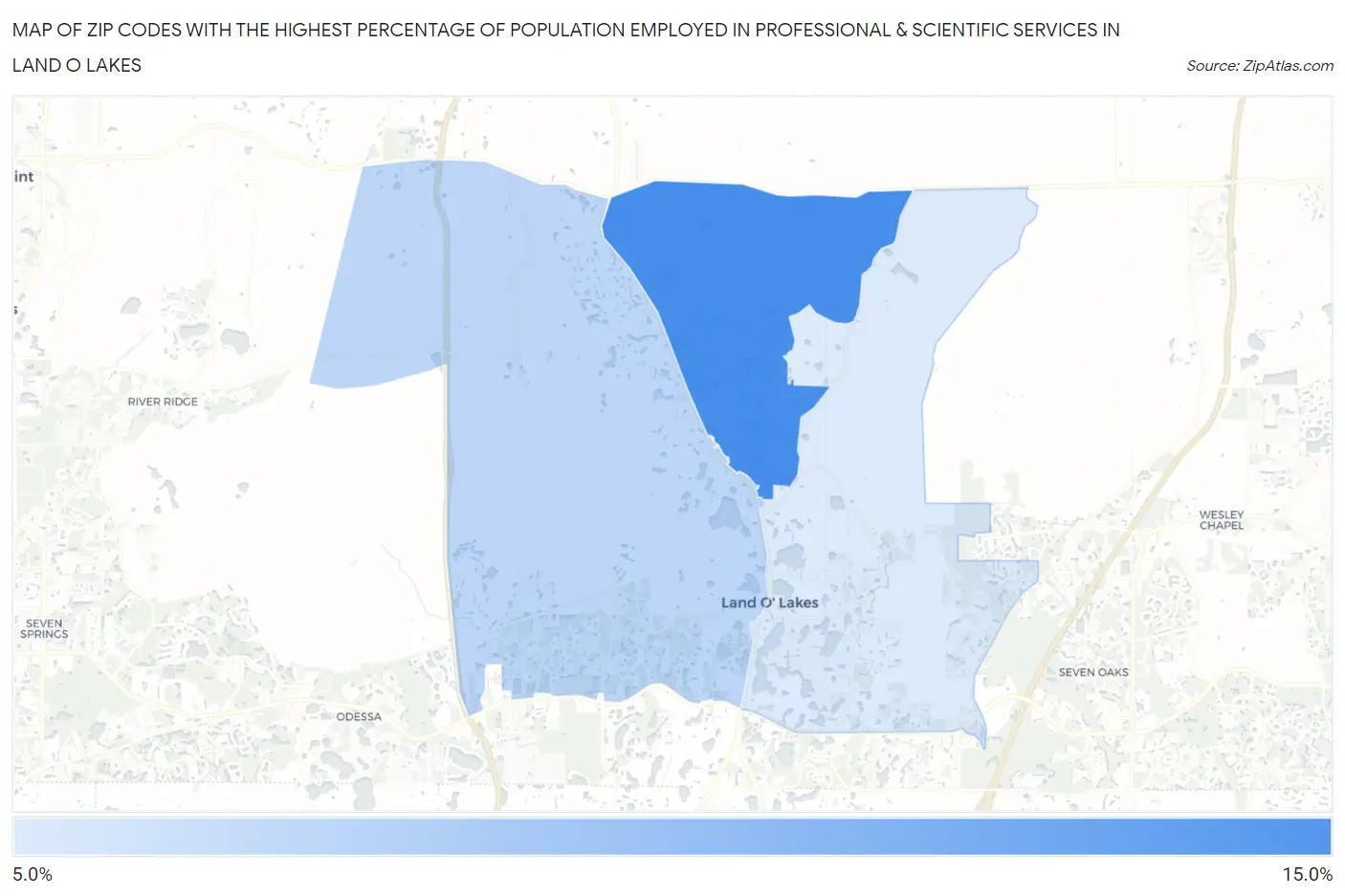Zip Codes with the Highest Percentage of Population Employed in Professional & Scientific Services in Land O Lakes Map