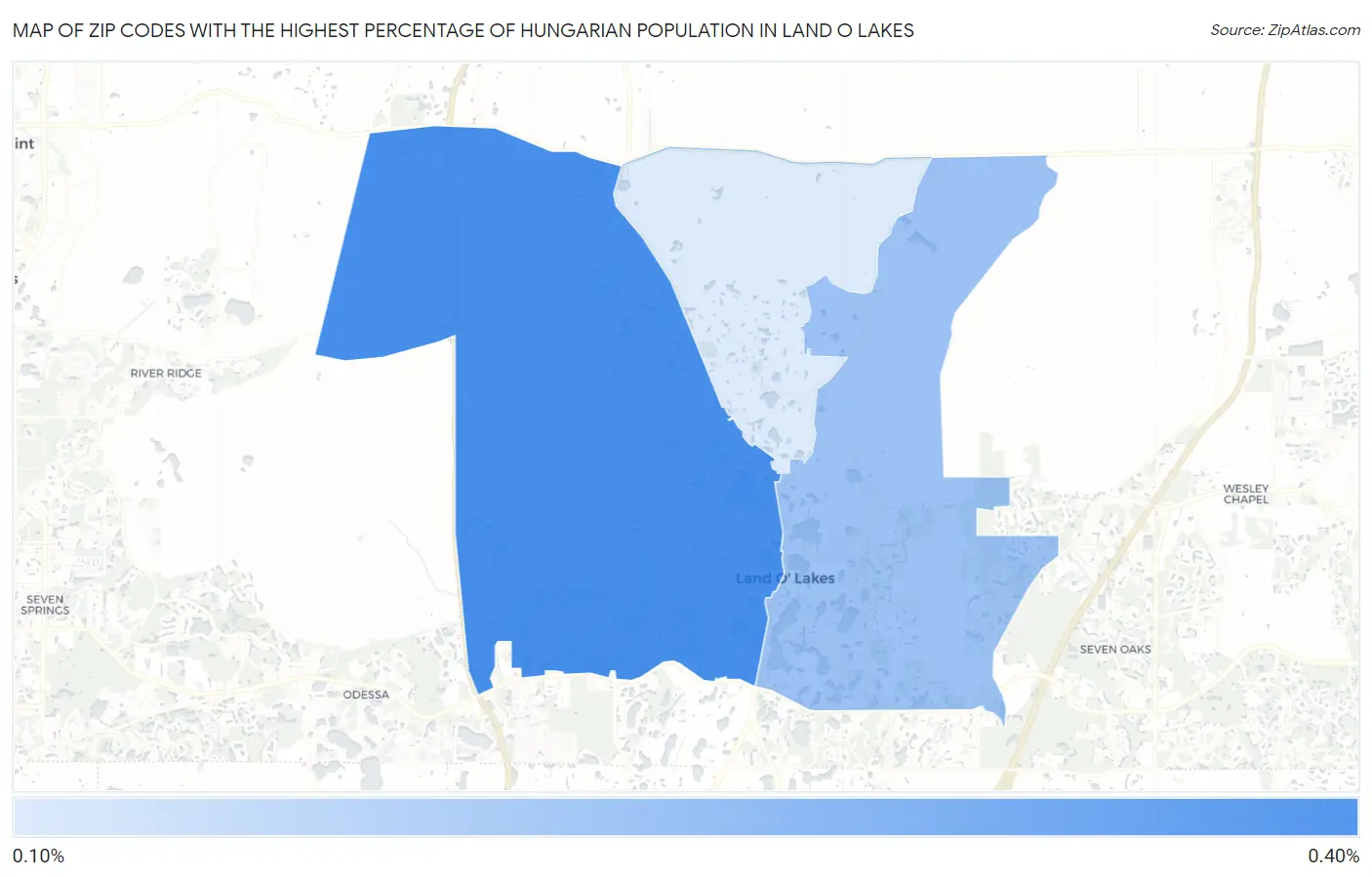 Zip Codes with the Highest Percentage of Hungarian Population in Land O Lakes Map