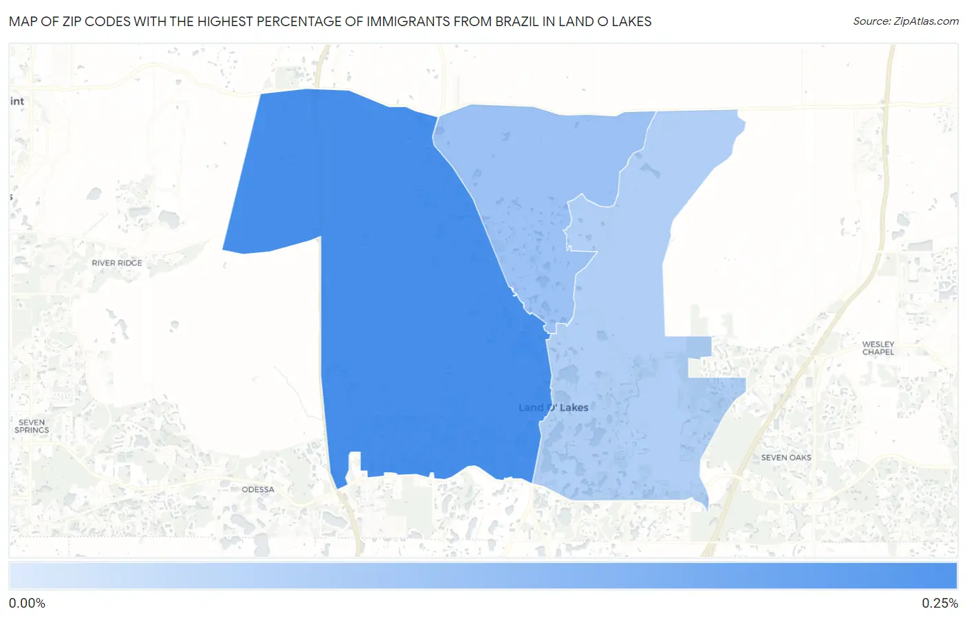 Zip Codes with the Highest Percentage of Immigrants from Brazil in Land O Lakes Map