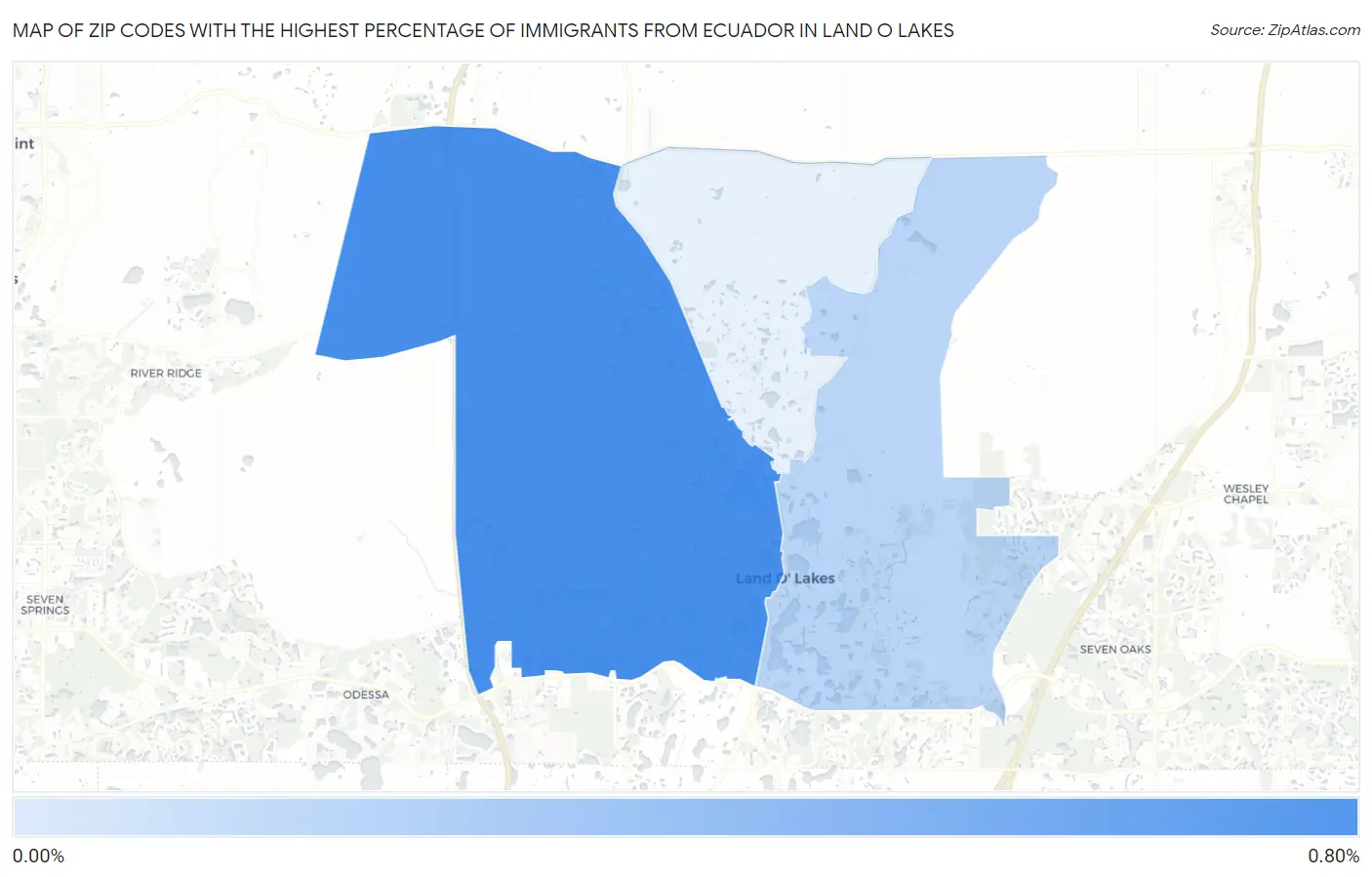 Zip Codes with the Highest Percentage of Immigrants from Ecuador in Land O Lakes Map
