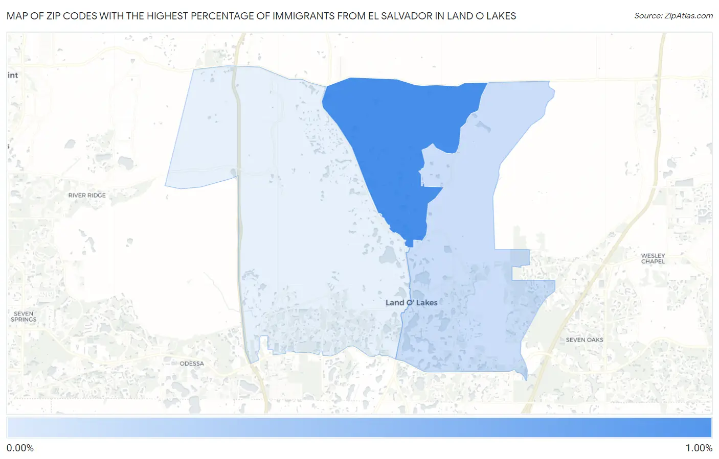 Zip Codes with the Highest Percentage of Immigrants from El Salvador in Land O Lakes Map