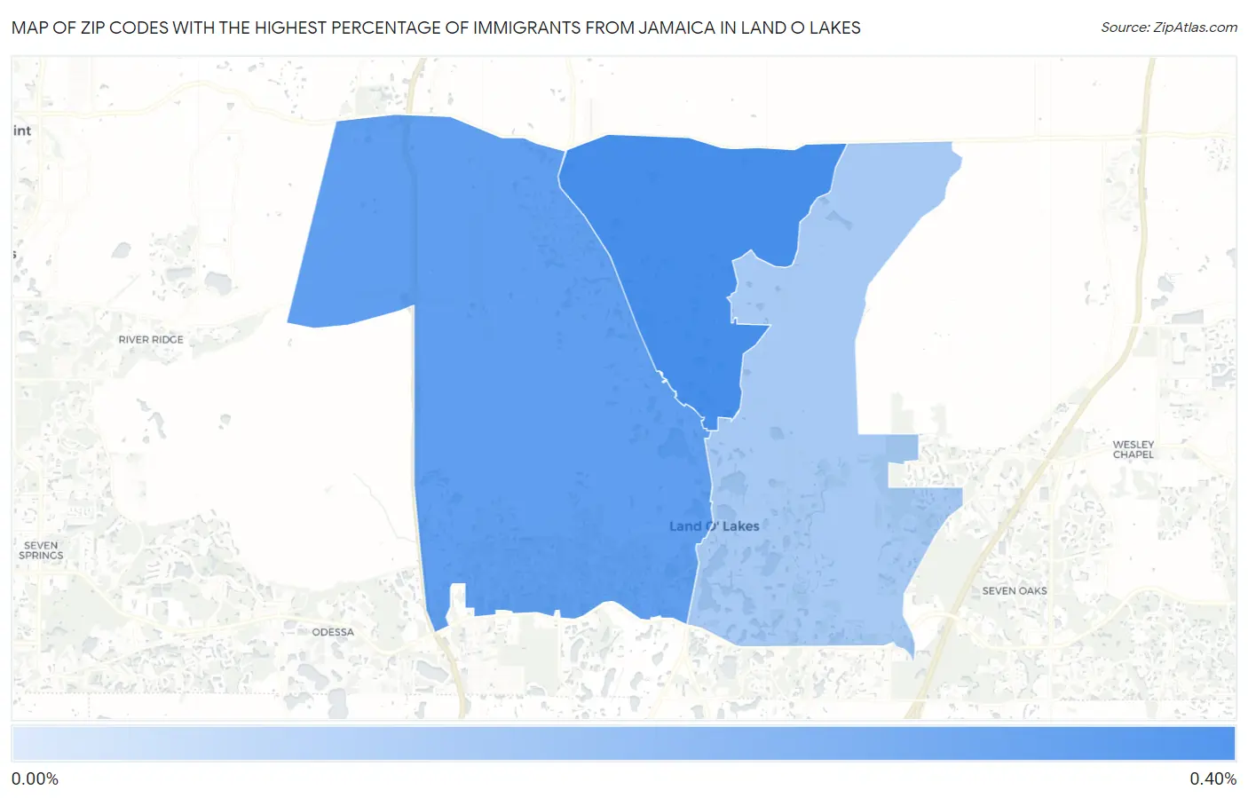 Zip Codes with the Highest Percentage of Immigrants from Jamaica in Land O Lakes Map