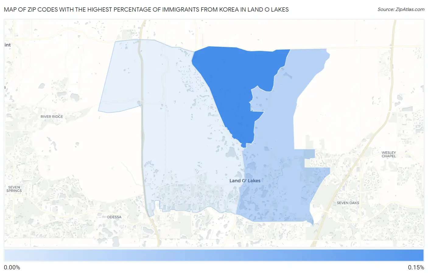 Zip Codes with the Highest Percentage of Immigrants from Korea in Land O Lakes Map