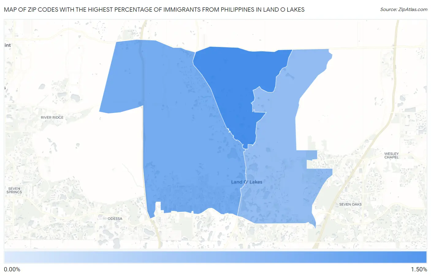 Zip Codes with the Highest Percentage of Immigrants from Philippines in Land O Lakes Map