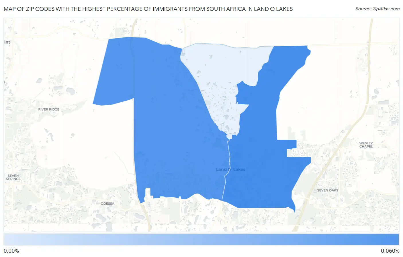 Zip Codes with the Highest Percentage of Immigrants from South Africa in Land O Lakes Map