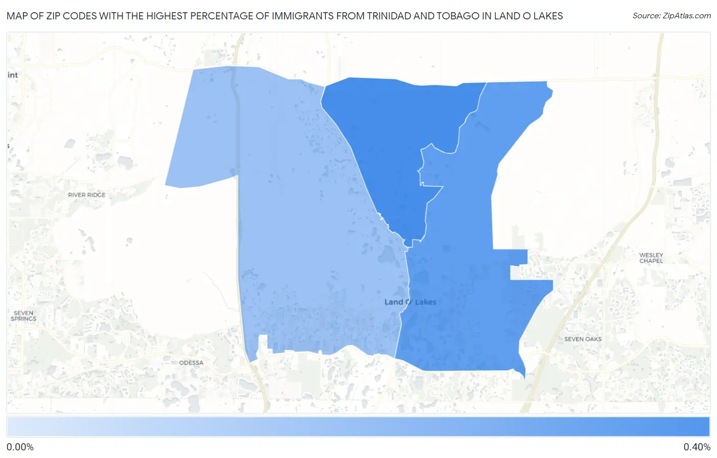 Zip Codes with the Highest Percentage of Immigrants from Trinidad and Tobago in Land O Lakes Map