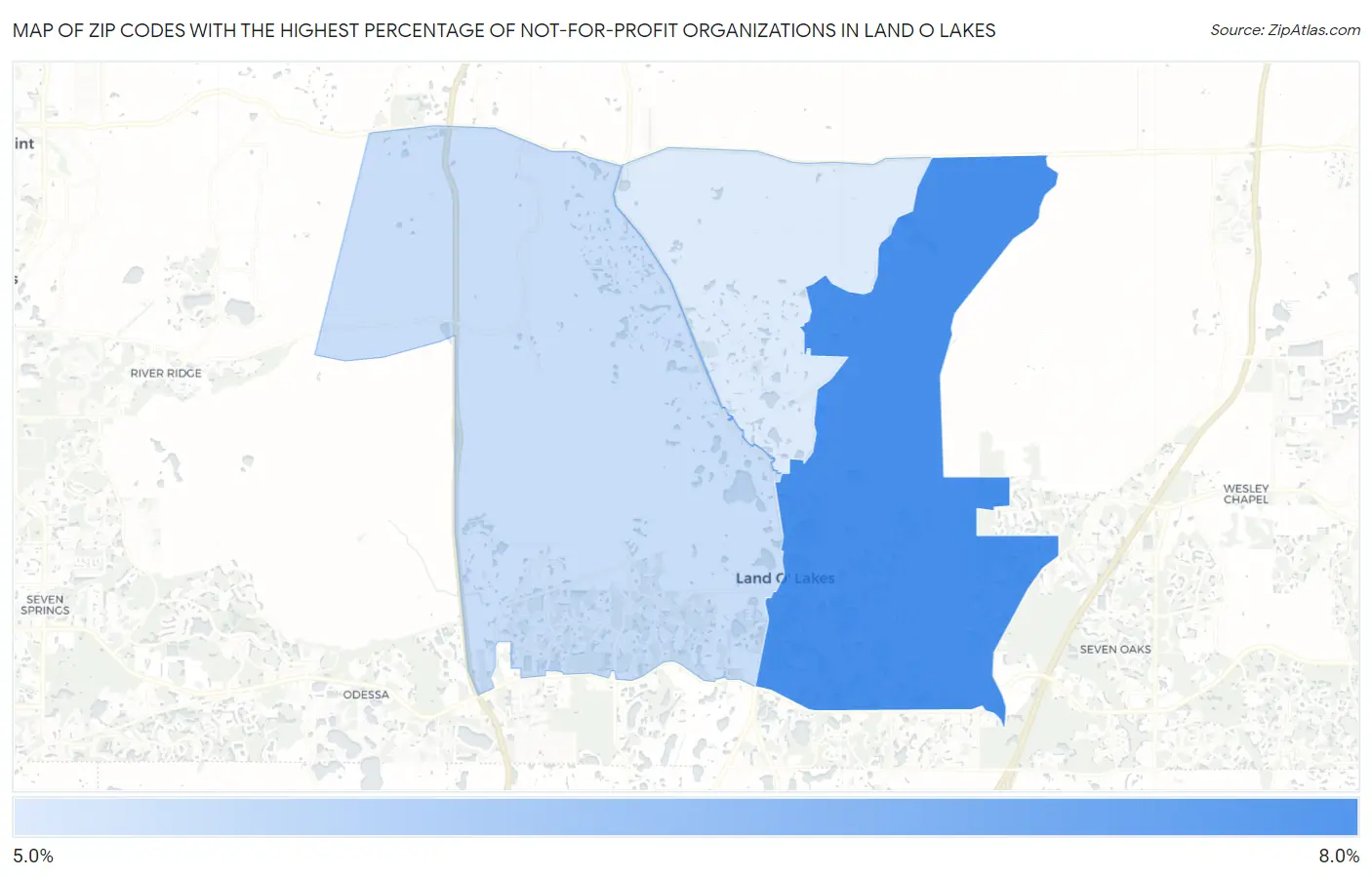 Zip Codes with the Highest Percentage of Not-for-profit Organizations in Land O Lakes Map