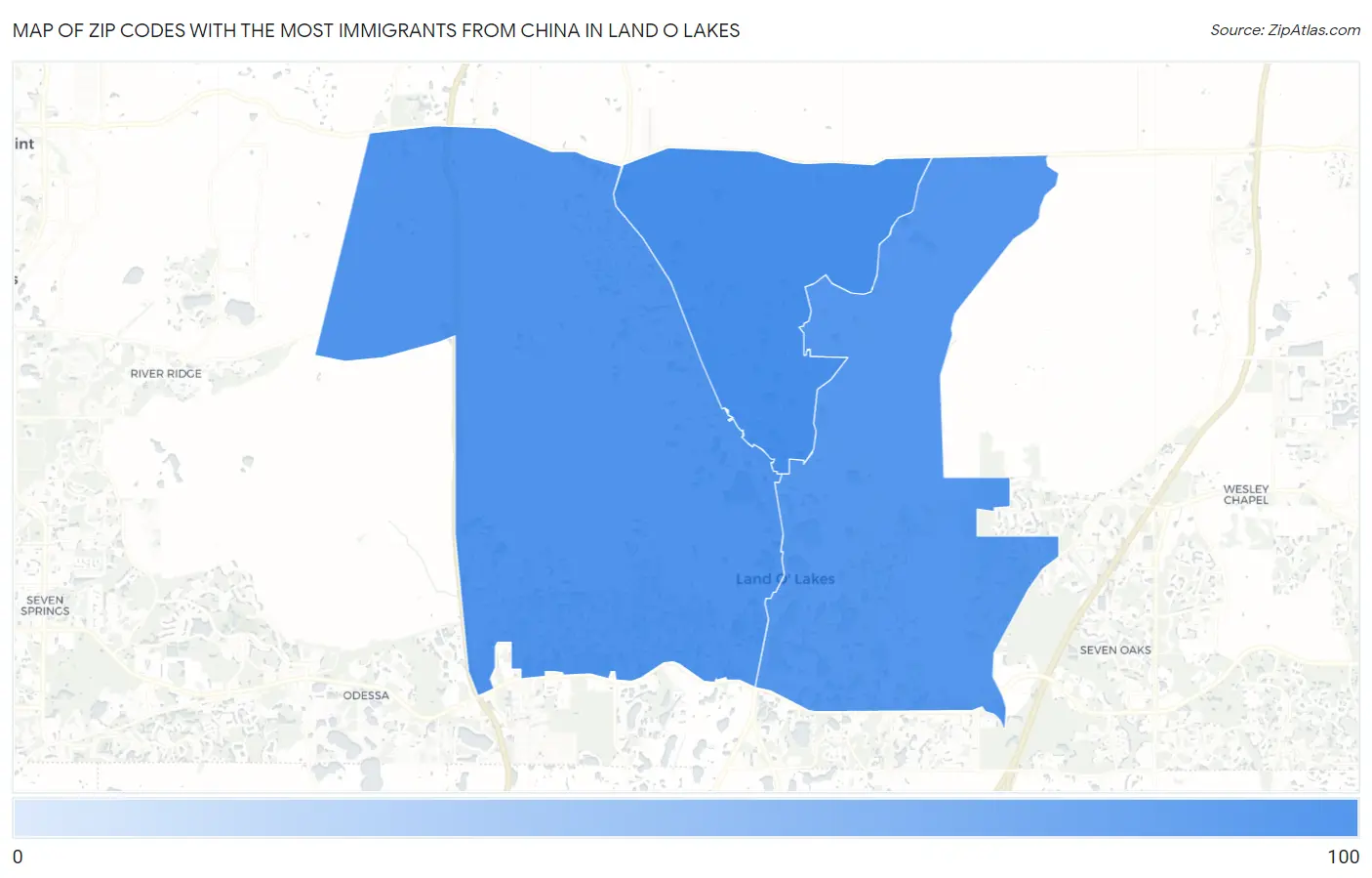 Zip Codes with the Most Immigrants from China in Land O Lakes Map