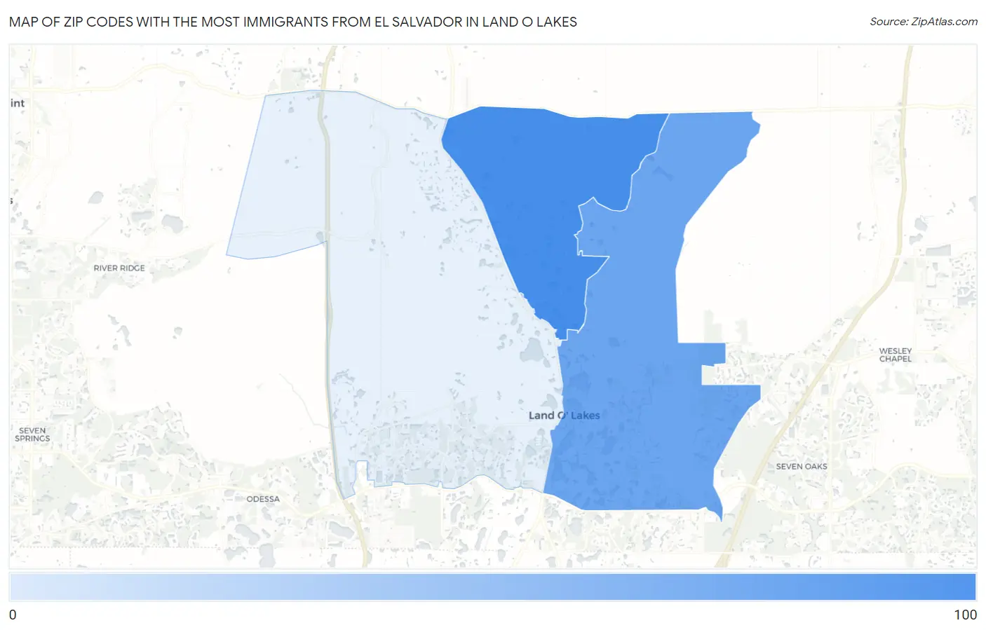 Zip Codes with the Most Immigrants from El Salvador in Land O Lakes Map