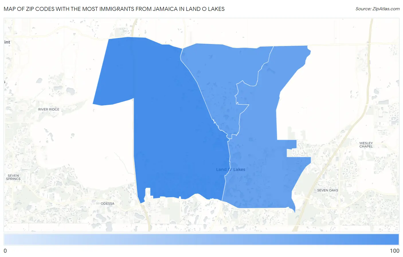 Zip Codes with the Most Immigrants from Jamaica in Land O Lakes Map