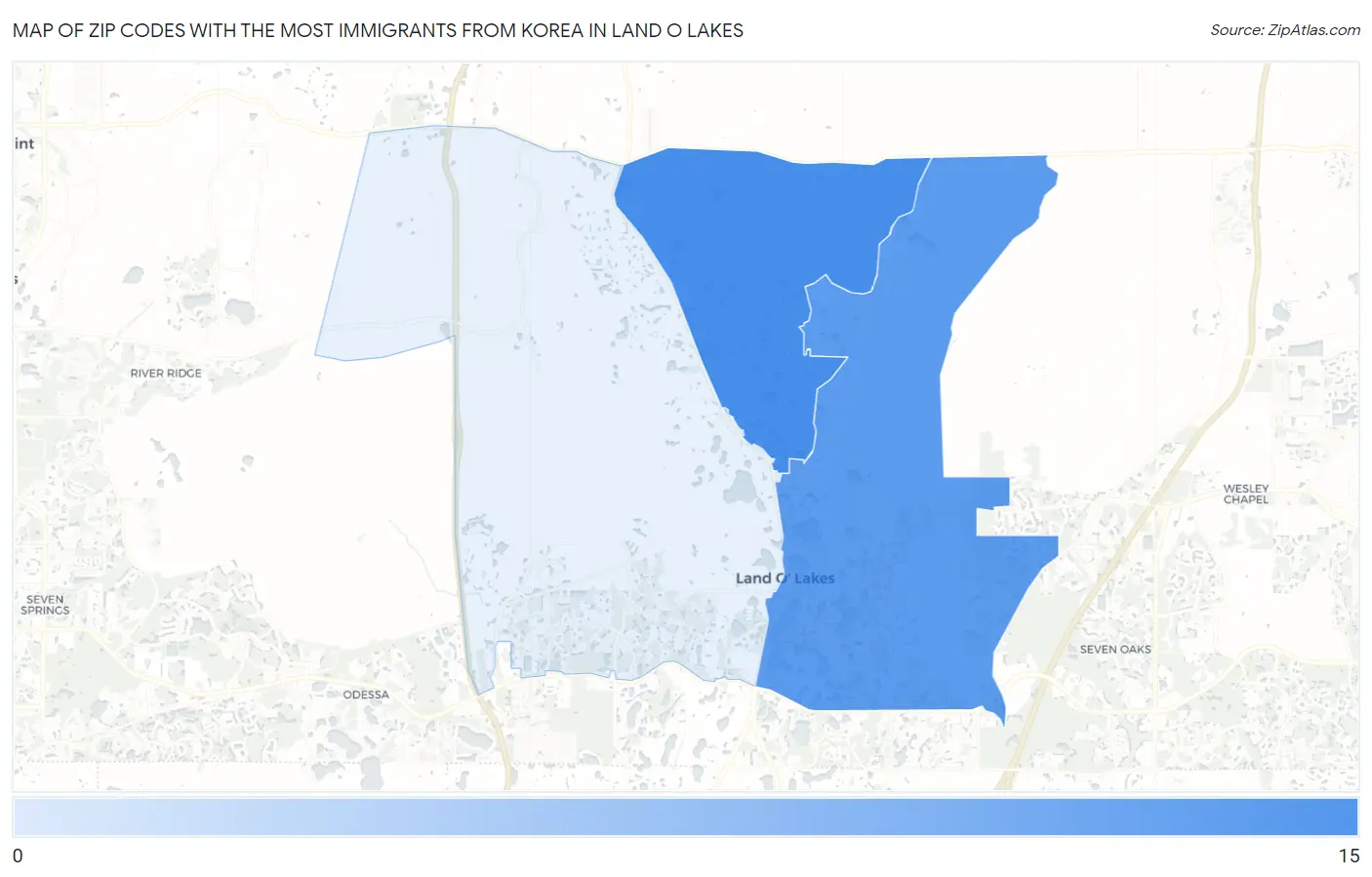 Zip Codes with the Most Immigrants from Korea in Land O Lakes Map