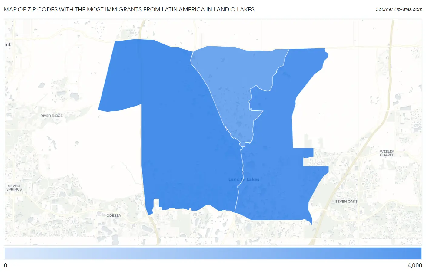 Zip Codes with the Most Immigrants from Latin America in Land O Lakes Map