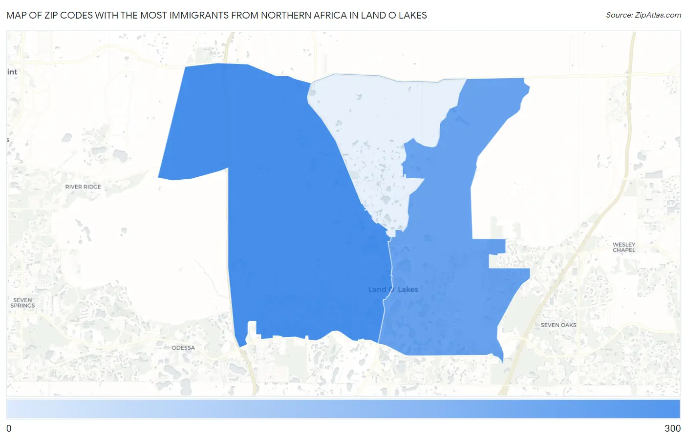 Zip Codes with the Most Immigrants from Northern Africa in Land O Lakes Map