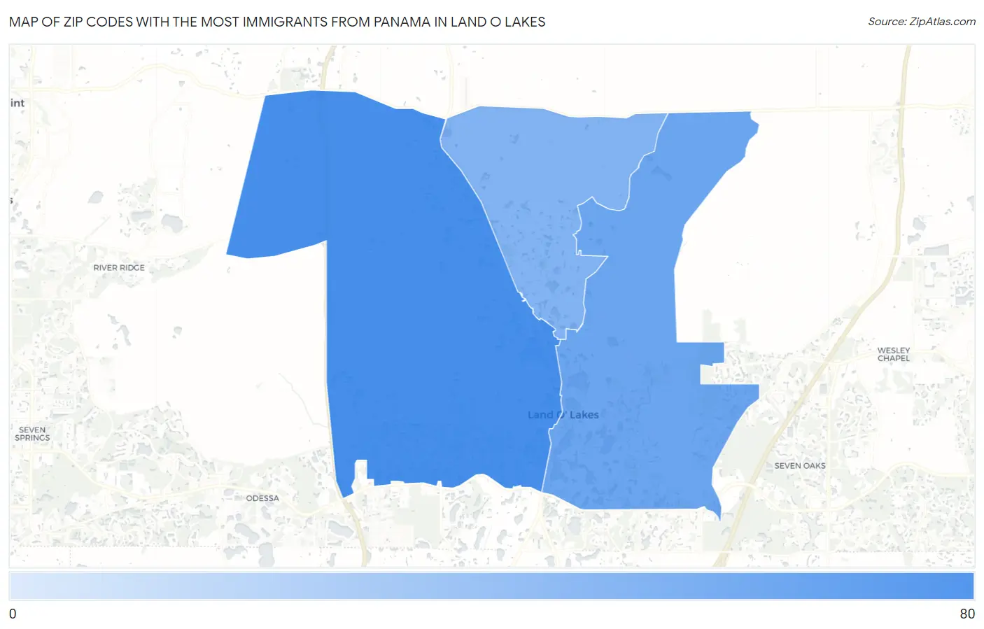 Zip Codes with the Most Immigrants from Panama in Land O Lakes Map