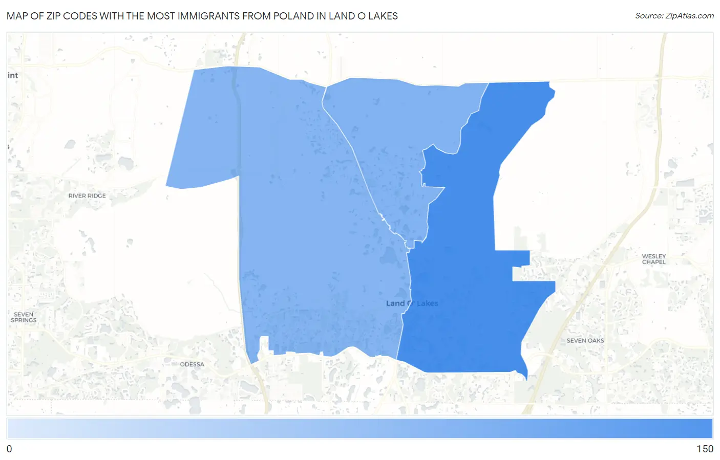 Zip Codes with the Most Immigrants from Poland in Land O Lakes Map