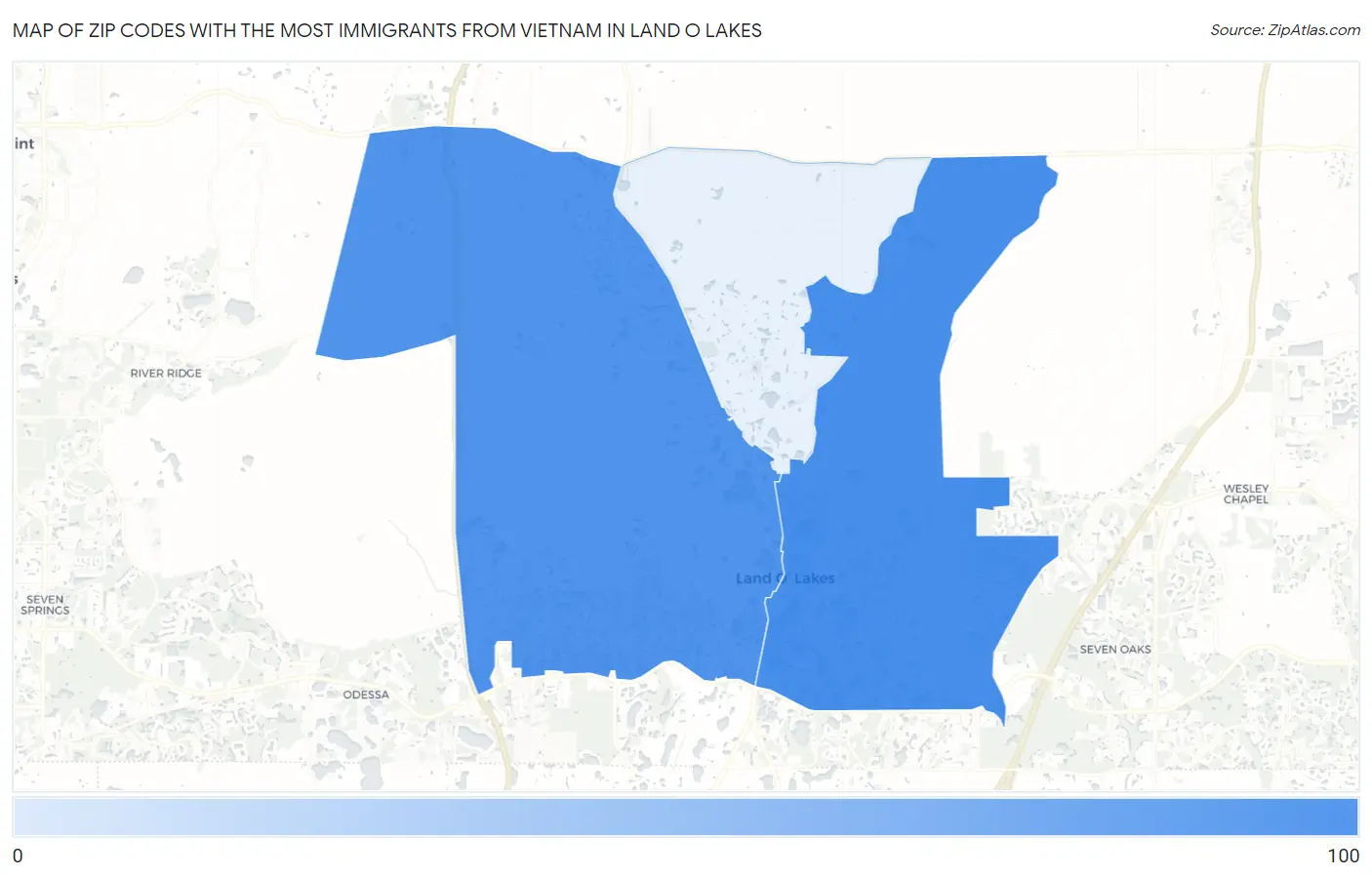 Zip Codes with the Most Immigrants from Vietnam in Land O Lakes Map