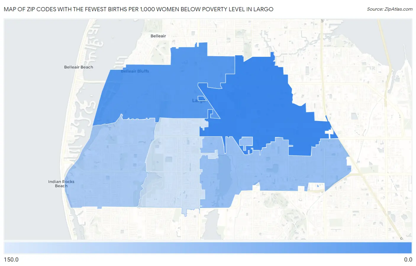Zip Codes with the Fewest Births per 1,000 Women Below Poverty Level in Largo Map