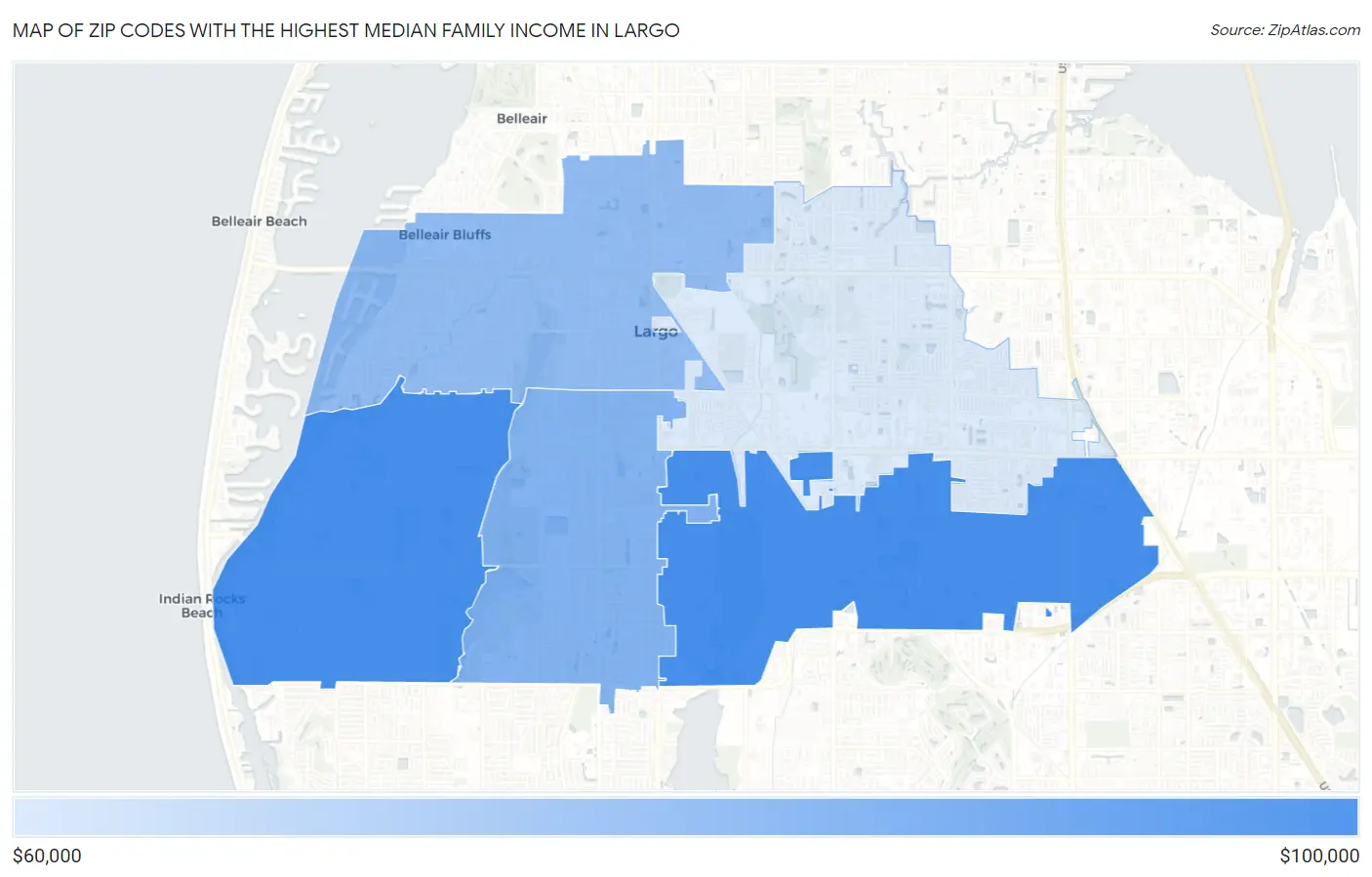 Zip Codes with the Highest Median Family Income in Largo Map