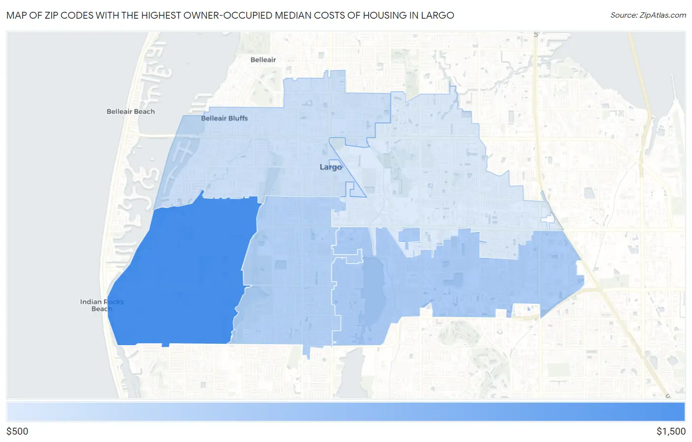 Zip Codes with the Highest Owner-Occupied Median Costs of Housing in Largo Map
