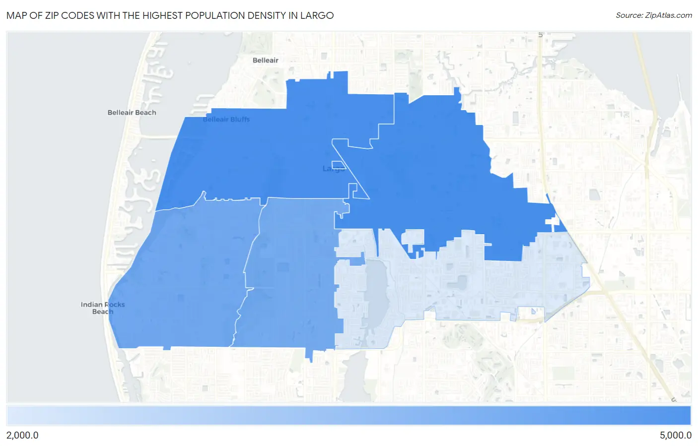 Zip Codes with the Highest Population Density in Largo Map