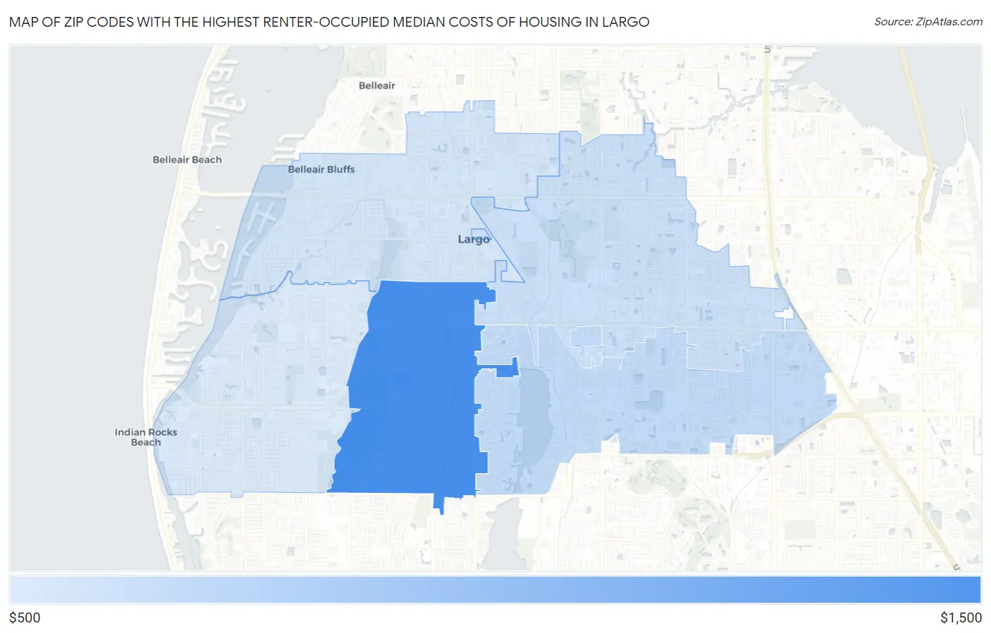 Zip Codes with the Highest Renter-Occupied Median Costs of Housing in Largo Map