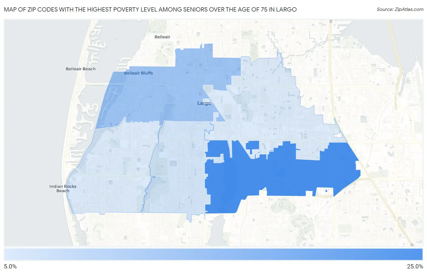Zip Codes with the Highest Poverty Level Among Seniors Over the Age of 75 in Largo Map