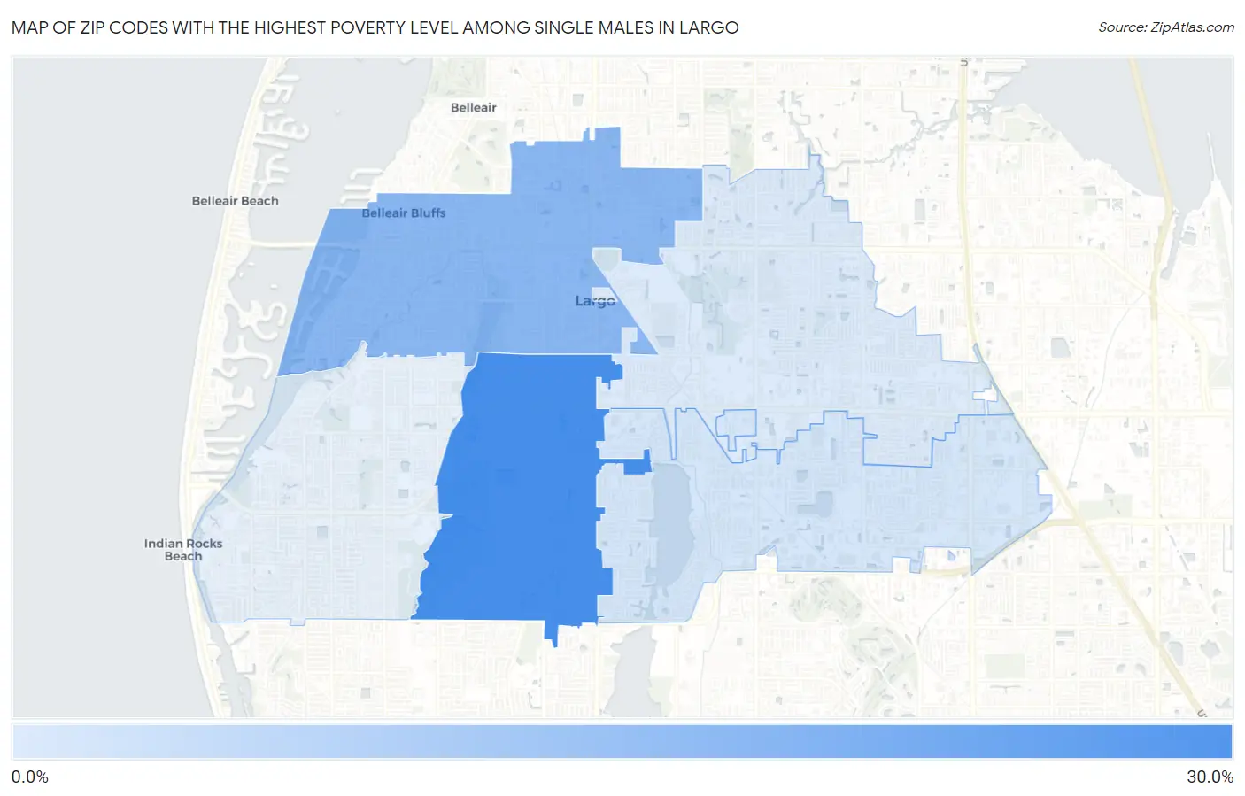 Zip Codes with the Highest Poverty Level Among Single Males in Largo Map