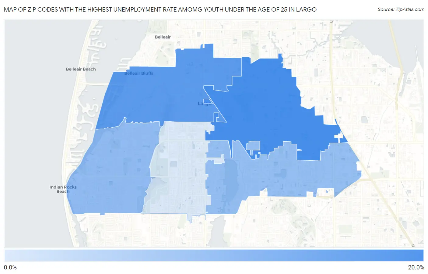 Zip Codes with the Highest Unemployment Rate Amomg Youth Under the Age of 25 in Largo Map