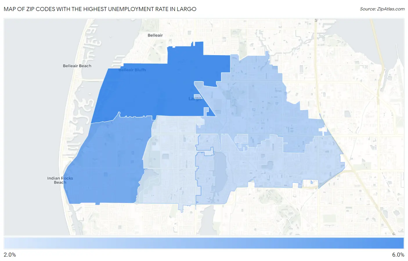 Zip Codes with the Highest Unemployment Rate in Largo Map