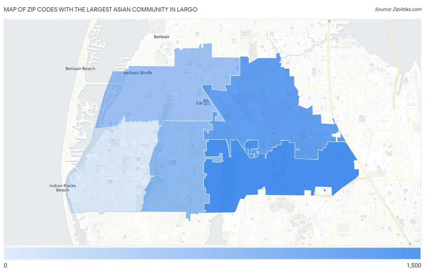 Zip Codes with the Largest Asian Community in Largo Map
