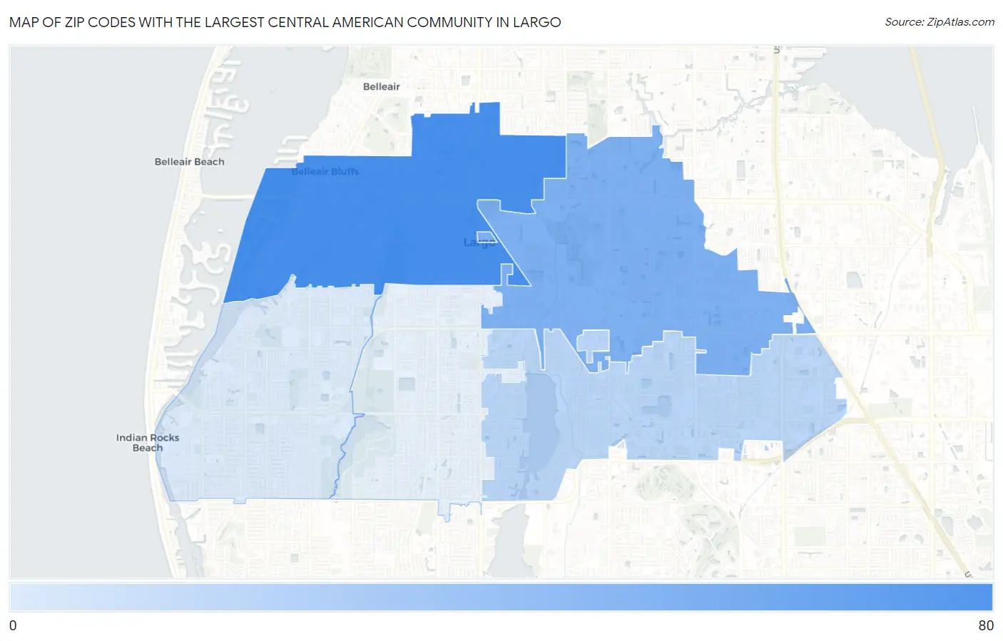 Zip Codes with the Largest Central American Community in Largo Map