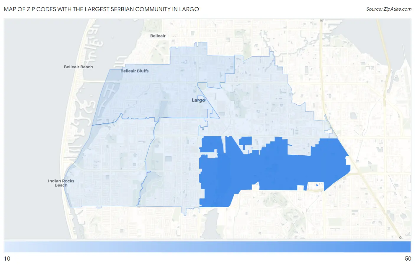 Zip Codes with the Largest Serbian Community in Largo Map
