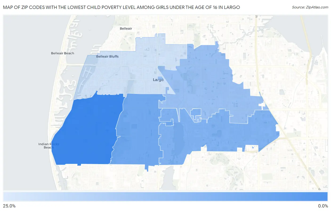 Zip Codes with the Lowest Child Poverty Level Among Girls Under the Age of 16 in Largo Map