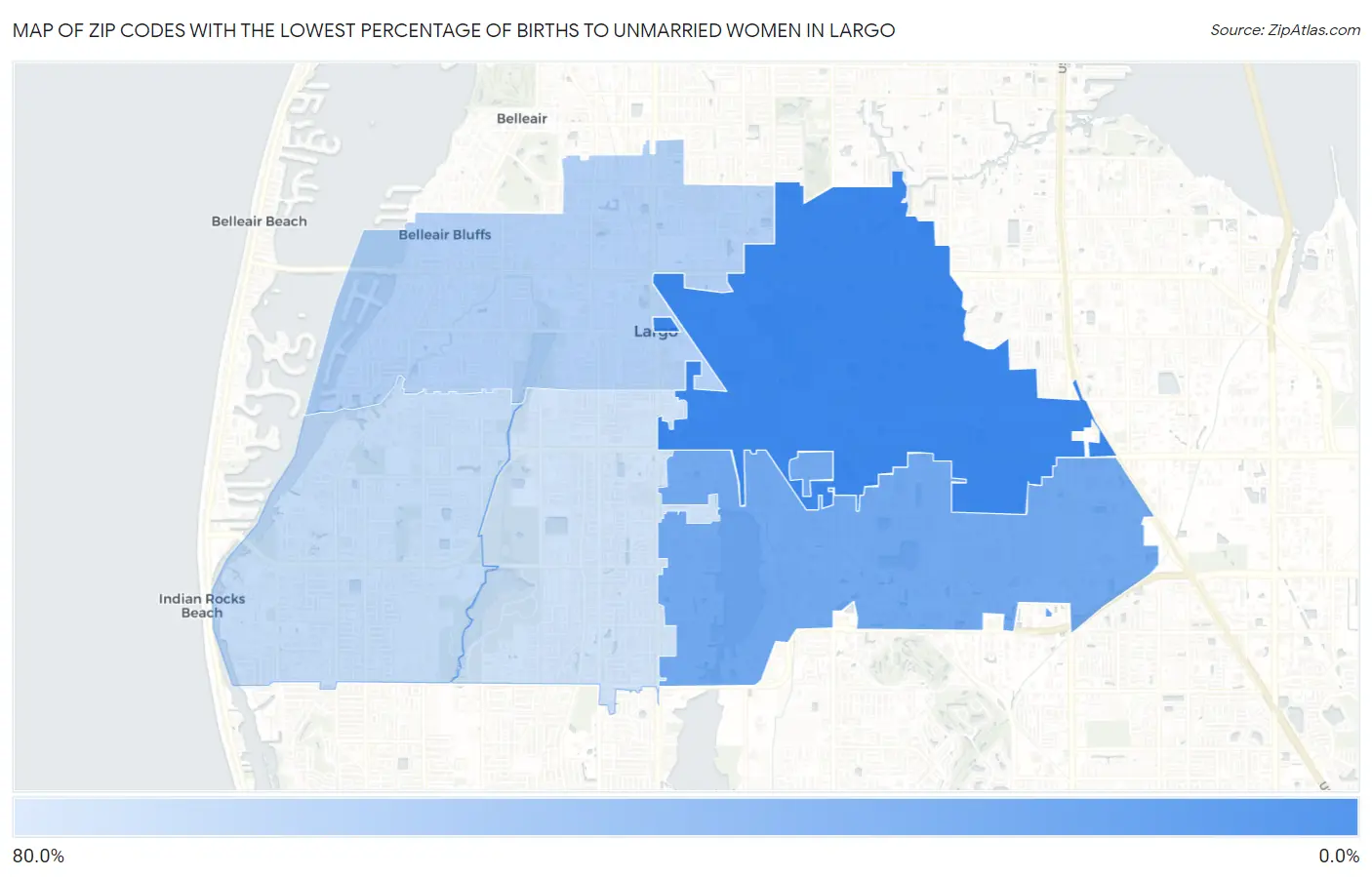 Zip Codes with the Lowest Percentage of Births to Unmarried Women in Largo Map