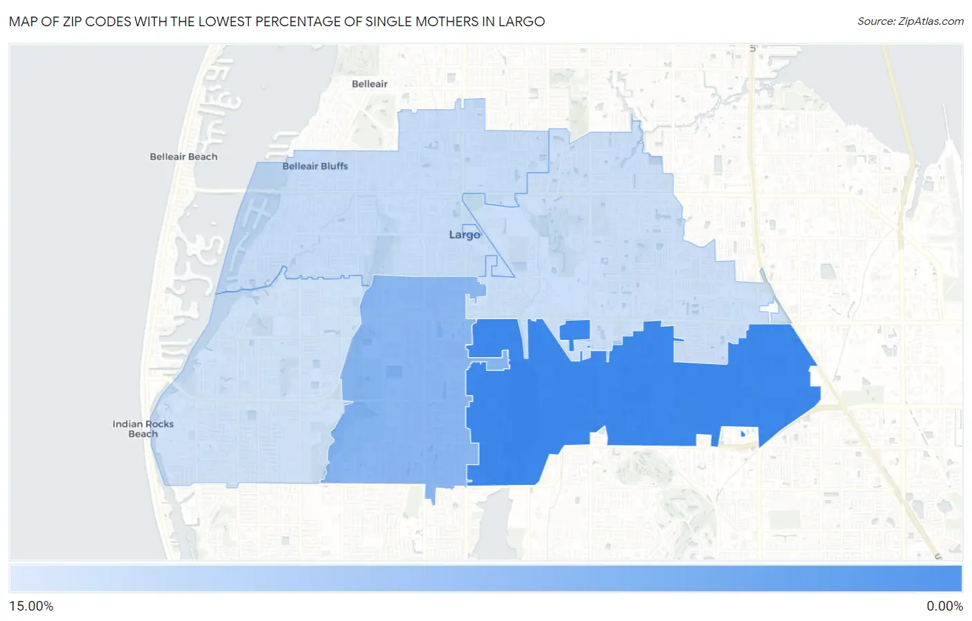 Zip Codes with the Lowest Percentage of Single Mothers in Largo Map