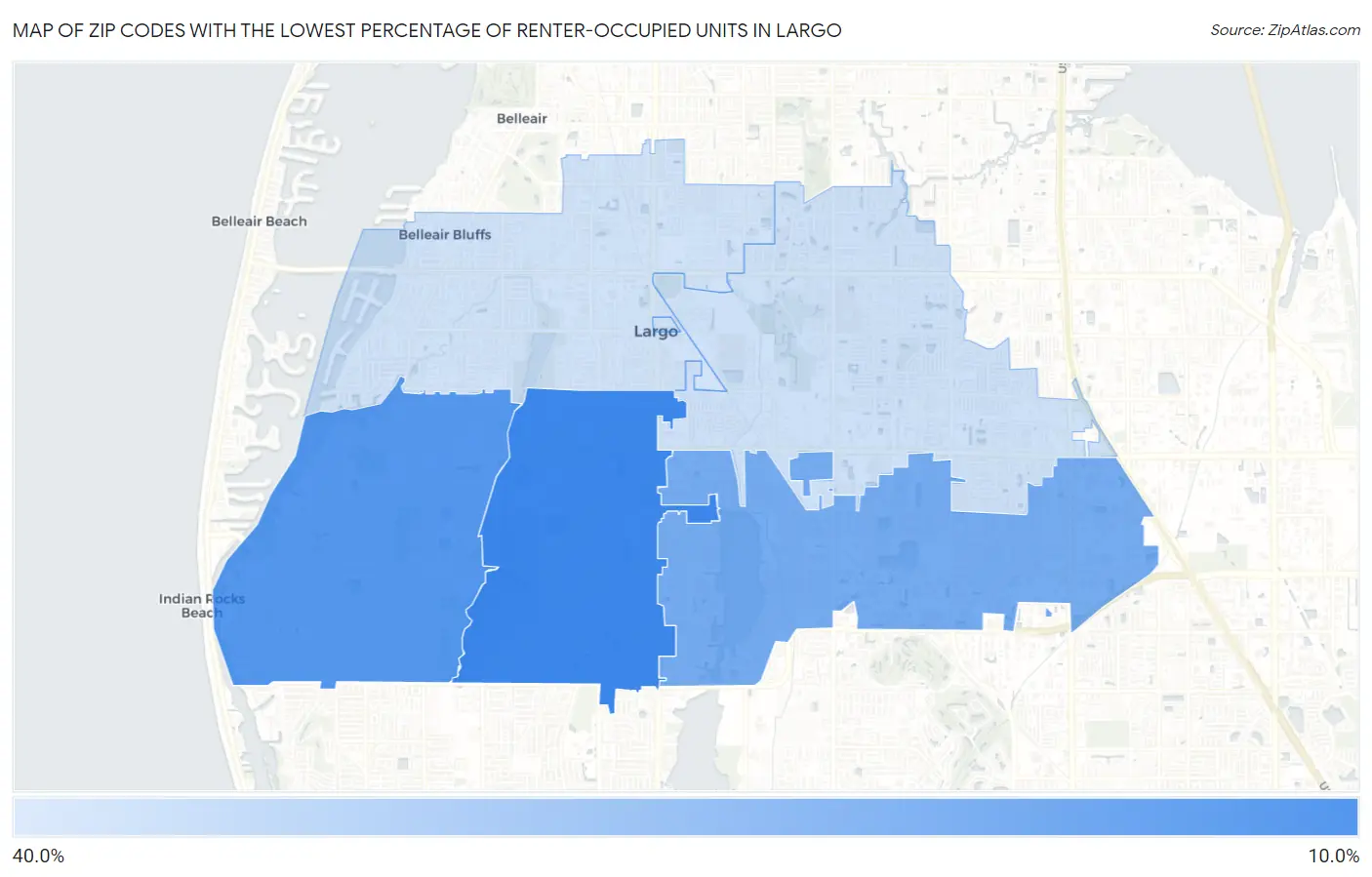 Zip Codes with the Lowest Percentage of Renter-Occupied Units in Largo Map