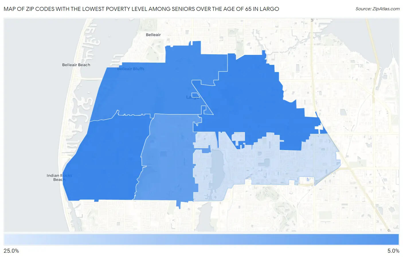 Zip Codes with the Lowest Poverty Level Among Seniors Over the Age of 65 in Largo Map