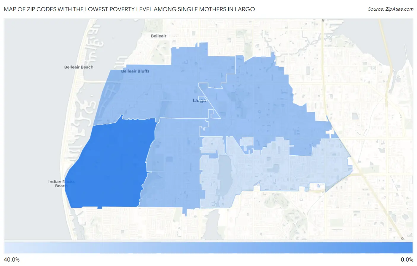 Zip Codes with the Lowest Poverty Level Among Single Mothers in Largo Map