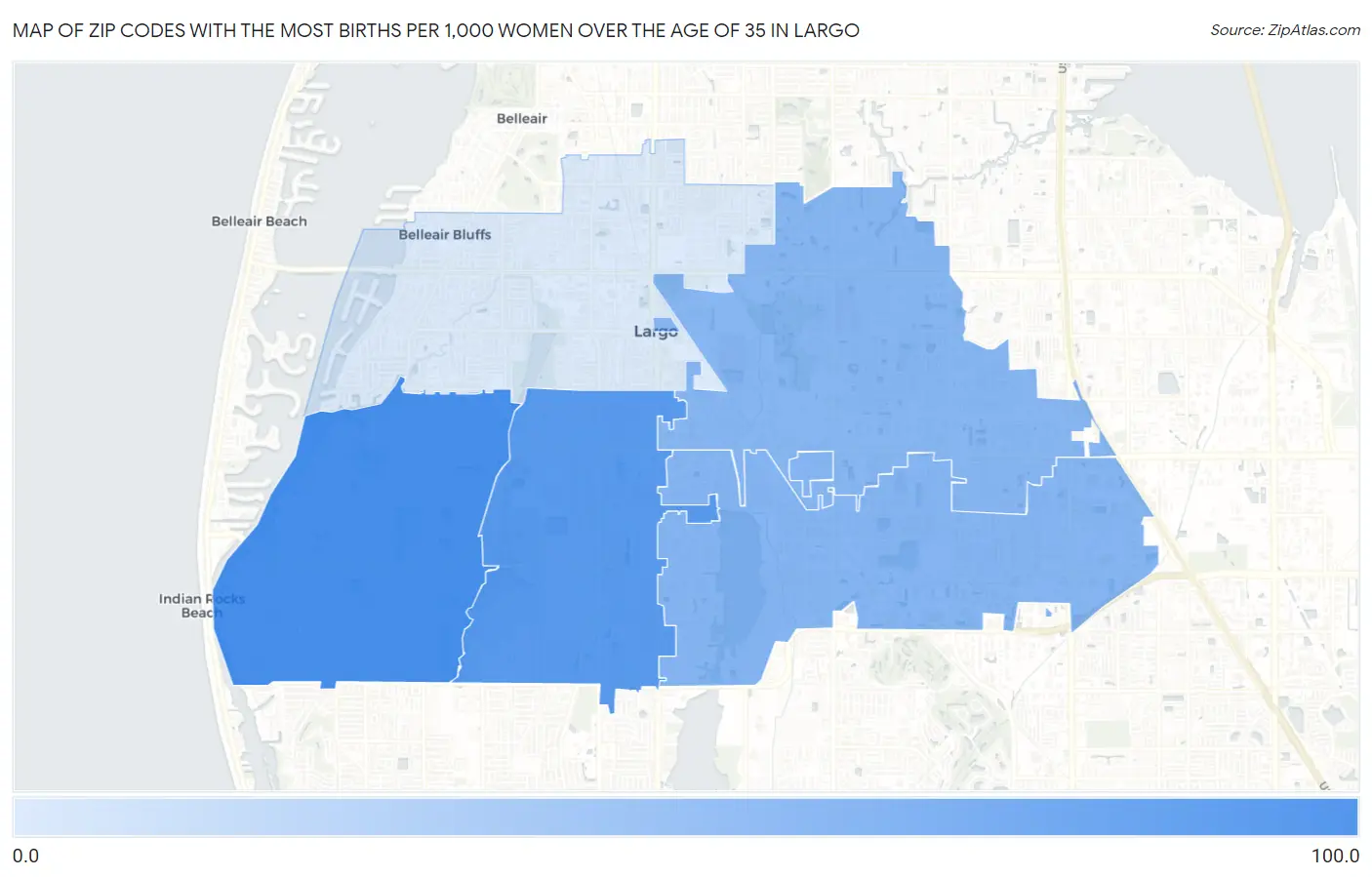 Zip Codes with the Most Births per 1,000 Women Over the Age of 35 in Largo Map