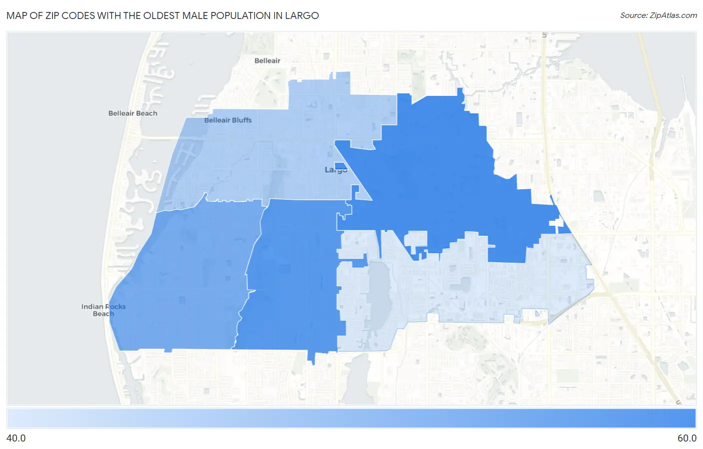 Zip Codes with the Oldest Male Population in Largo Map