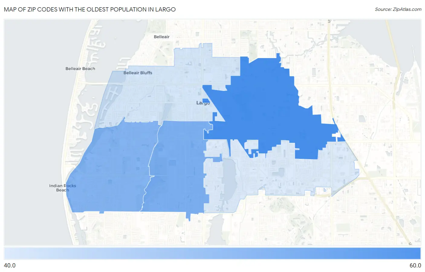 Zip Codes with the Oldest Population in Largo Map