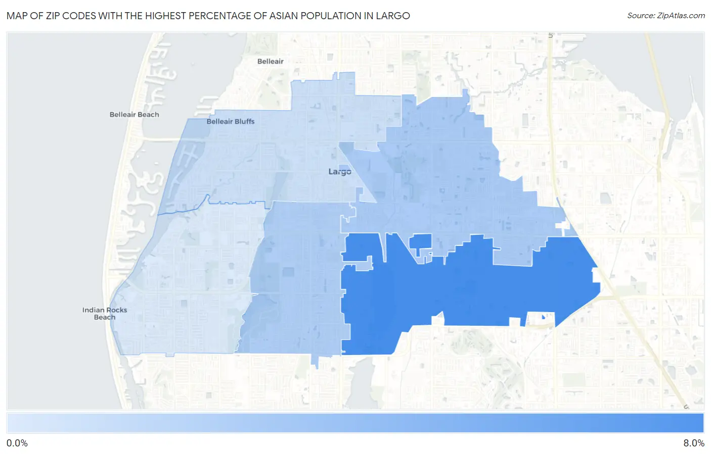 Zip Codes with the Highest Percentage of Asian Population in Largo Map