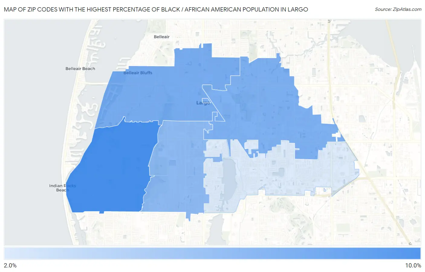 Zip Codes with the Highest Percentage of Black / African American Population in Largo Map