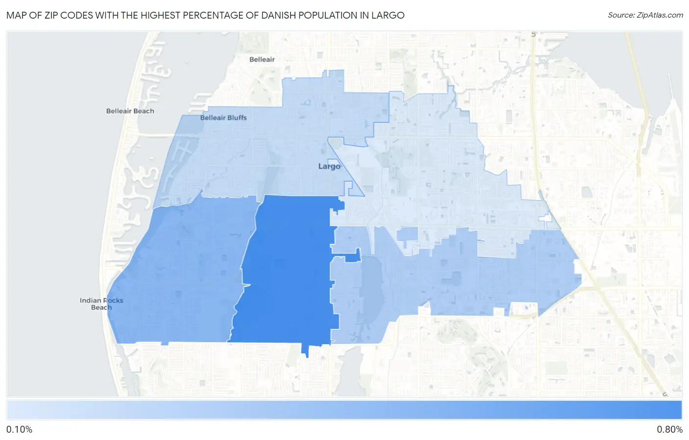Zip Codes with the Highest Percentage of Danish Population in Largo Map